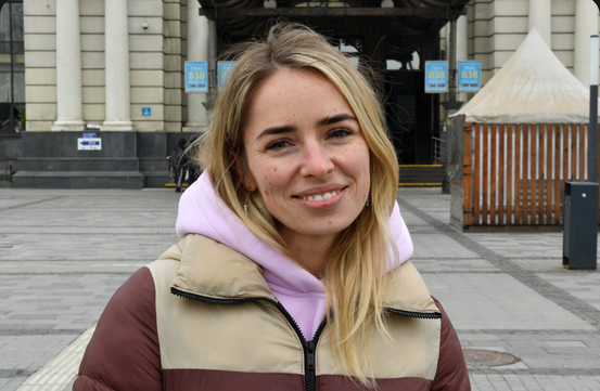 Ukrainian woman standing on a city street